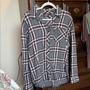 Vans Black and White Plaid Button Down Shirt